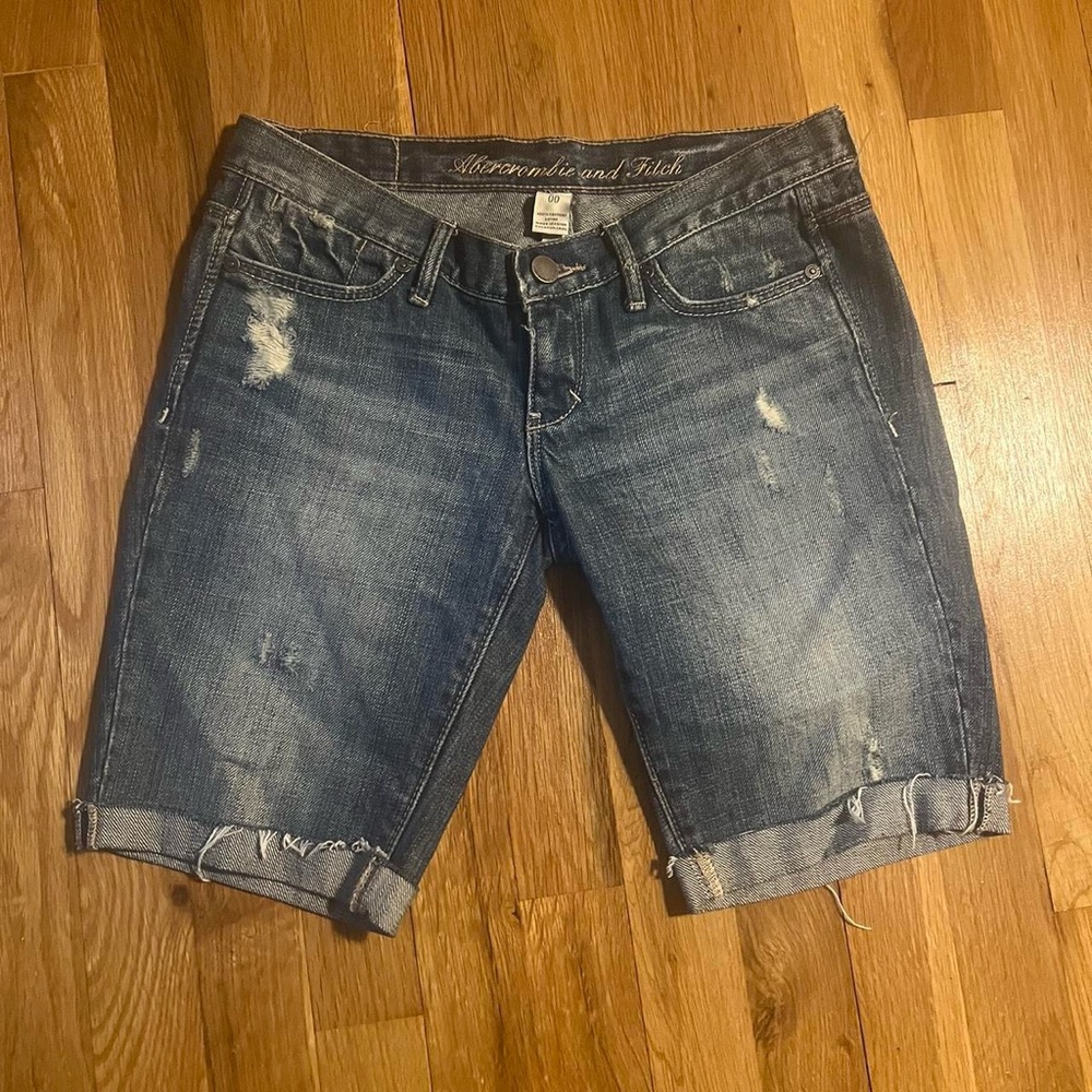 Abercrombie & Fitch Distressed Blue Jean Shorts